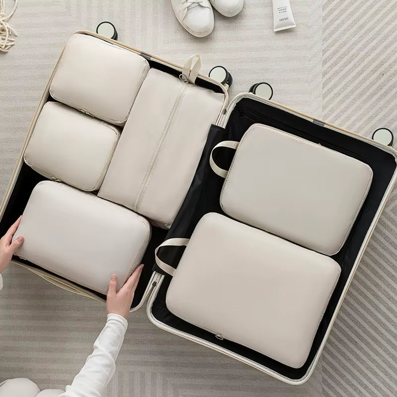 High Quality 7Pcs Set Travel Clothes Luggage Organizer Bag Accessories Compression Travel Packing Cubes